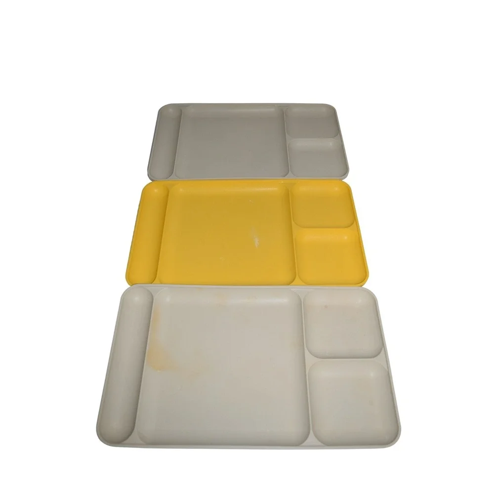 Tupperware‎ Divided Lunch Trays Set of 3 Yellow Cream Retro Fair Compartment